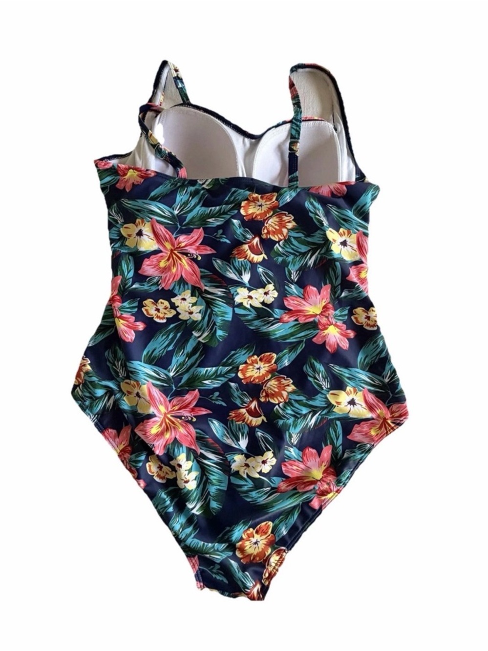 Ekouaer Swimsuit Womens XL Blue Floral One Piece Padded Tank Ruched Tropical - Picture 2 of 9